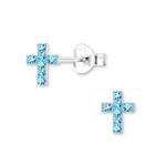 Load image into Gallery viewer, Sterling Silver Cross of Love Earrings (Limited Edition Aqua Crystal)
