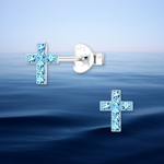 Load image into Gallery viewer, Sterling Silver Cross of Love Earrings (Limited Edition Aqua Crystal)
