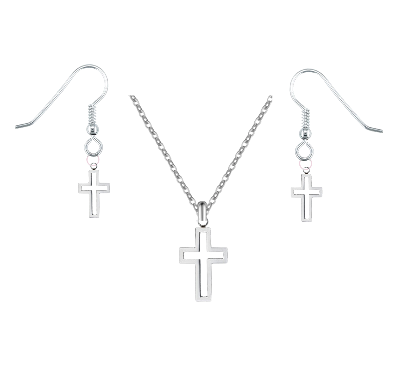 Hollow Cross Necklace & Earring Set