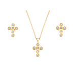 Load image into Gallery viewer, Golden Crystal Cross Necklace &amp; Earring Set
