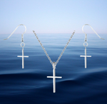 Load image into Gallery viewer, Silver Cross Necklace &amp; Earring Set
