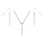 Load image into Gallery viewer, Silver Cross Necklace &amp; Earring Set
